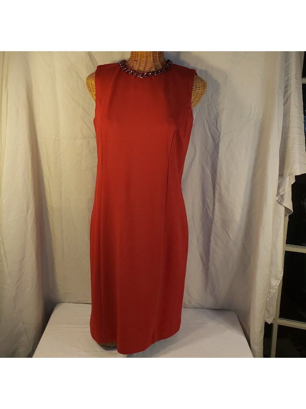 Chico's Sleeveless Red Knit Dress with Chain Necklace Detail - Chico's 0.5